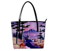 LVTISEE Borsa tote da donna in pelle PU con cervi e cigni della foresta pacifica, borsa a tracolla per lavoro, viaggi