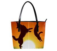 LVTISEE Gatto e cane che salta al tramonto, borsa tote da donna in pelle PU borsa a tracolla borsa tote borsa hobo borsa per lavoro, viaggio
