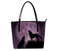 LVTISEE Two Wolfs Howling at Full Moon Tote Bag da donna in pelle PU borsa a tracolla borsa tote borsa hobo borsa per lavoro e viaggio