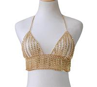 LVUNZJCA Catena per Il Corpo da Donna Collana a Catena a più Strati Catena del Corpo del Reggiseno della Maglia esagerata(Gold_One Size)