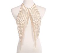 LVUNZJCA Catena per Il Corpo da Donna Collana di Perle Ins Style Catena for Il Corpo Catena for Il Petto con Nappa di Perle