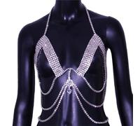 LVUNZJCA Catena per Il Corpo da Donna Partito della Catena del Corpo del Pendente Scintillante della Catena del Reggiseno con Strass(Silver_One Size)