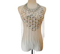 LVUNZJCA Catena per Il Corpo da Donna Reggiseno Acrilico Stile Etnico Esotico Beach Bikini Nappa Catena Corpo incandescente