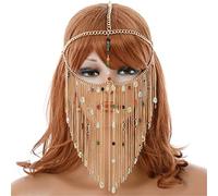LVUNZJCA Catena per il viso da donna, maschera in maschera, catena per il viso per sala da ballo, feste per Halloween, cosplay