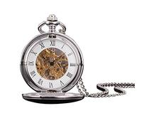 LVUNZJCA Orologio da tasca da uomo classico vintage argento romano carica manuale doppio orologio da tasca aperto meccanico per uomo e donna per compleanno, Argento, En storlek