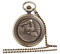 LVUNZJCA Orologio da tasca da uomo con catena, vintage, nostalgico, bronzo intagliato, orologio da tasca al quarzo per compleanno, Oro, misura unica