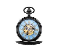 LVUNZJCA Orologio da Tasca Orologio da tasca delicato dell'annata con la catena flip classico Vigilanza di tasca meccanica romano scolpito cave Guarda Orologio da tasca(Colore:Blu)
