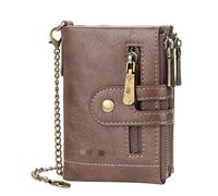 LVUNZJCA Portafoglio a Catena da Uomo Portafoglio multi card da uomo Vintage Double Zipper Zero Wallet(Khaki)