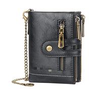 LVUNZJCA Portafoglio a Catena da Uomo Portafoglio multi card da uomo Vintage Double Zipper Zero Wallet(Schwarz)