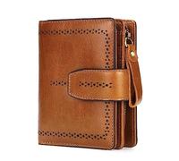 LVUNZJCA Portafoglio Corto da Donna Portafoglio da donna in pelle con cerniera corta(Marrone)