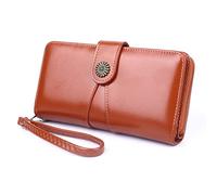 LVUNZJCA Portafoglio da Donna Borsa for cellulare Borsa for carte Portamonete lunga donna in pelle cerata Borsa da Donna(Marrone)