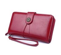LVUNZJCA Portafoglio da Donna Borsa for cellulare Borsa for carte Portamonete lunga donna in pelle cerata Borsa da Donna(Wine red)