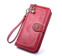 LVUNZJCA Portafoglio da Donna Borsa for cellulare in pelle Borsa for monete con cerniera Borsa a portafoglio lunga da donna Borsa da Donna(Wine red)