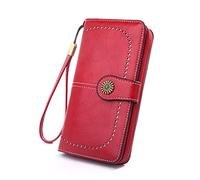 LVUNZJCA Portafoglio da Donna Portafoglio da donna Borsa in pelle Borsa a mano con cerniera lunga Borsa a tre pieghe Borsa da Donna(Burgundy)