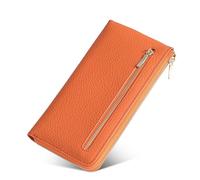 LVUNZJCA Portafoglio da Donna Portafoglio da donna Portafoglio con pochette portamonete in pelle con spazzola antifurto RFID lungo Borsa da Donna(Orange)