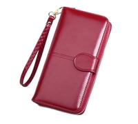 LVUNZJCA Portafoglio da Donna Portafoglio in pelle cerata Borsa for cellulare lunga a tre pieghe Borsa for monete con cerniera Borsa da Donna(Wine red)