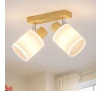 LVWIT Faretti da Soffitto E14, Faretto da Interno Bianco con 2 Faretto, Faretti Orientabili Legno, Faretto da Parete Interno Vintage per Barra, Salotto,Cameretta, Cucina, Bagno (Lampadine Escluse)