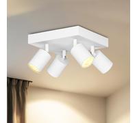 LVWIT Faretti LED da Soffitto Orientabili Bianco,Faretti da Soffitto con 4 Luci in Alluminio GU10,Quadrata Base,Faretto LED Interno Moderna Industriali per Barra, Salotto, Cucina (Senza Lampadina)