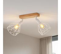 LVWIT Faretti LED da Soffitto Orientabili Bianco, Faretto da Interno con 2 Lampadine LED E14, Base di Legno, Faretti Soffitto Retrò per Barra, Salotto,Cameretta, Cucina (Lampadine Escluse)