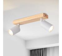 LVWIT Faretti LED da Soffitto Orientabili Bianco, Faretto da Interno con 2 LED in Alluminio GU10, Base di Legno, Faretti Soffitto Retrò per Barra, Salotto,Cameretta, Cucina (Lampadine Escluse)