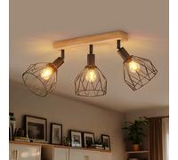 LVWIT Faretti LED da Soffitto Orientabili Nero, Faretto da Interno con 3 Lampadine LED E14, Base di Legno, Faretti Soffitto Retrò per Barra, Salotto,Cameretta, Cucina (Lampadine Escluse)