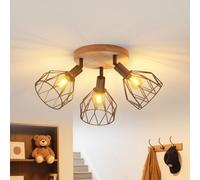 LVWIT Faretti LED da Soffitto Orientabili Nero, Faretto da Interno con 3 Lampadine LED E14, Base di Legno-Circolare, Faretti Soffitto Retrò per Barra, Salotto,Cameretta, Cucina (Lampadine Escluse)