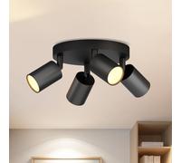 LVWIT Faretti LED da Soffitto Orientabili Nero,Faretto LED Interno con 4 Luci in Alluminio GU10, Orbicolare Base, Faretti da Soffitto Moderna Industriali per Barra, Salotto, Cucina (Senza Lampadina)