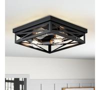 LVWIT Faretti LED Soffitto Nero, Plafoniere da Soffitto Rustica con 4 Luci, Lampada Soffitto Camera da Letto E27, Faretti Soffitto Orientabili per Soggiorno, Fattoria, Cucina, 35CM (Senza Lampadina)