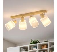 LVWIT Faretti Orientabili con 4 Luci, Faretto da Interno E14, Faretti Orientabili Legno, faretto led soffitto Bianco Interno Vintage per Barra, Salotto,Cameretta, Cucina, Bagno (Lampadine Escluse)