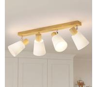 LVWIT Faretti Orientabili con 4 Luci, Faretto da Interno E14, Faretti Orientabili Legno, Faretto led Soffitto Bianco Interno Vintage per Barra, Salotto,Cameretta, Cucina, Bagno (Lampadine Escluse)