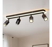 LVWIT Faretti Soffitto Orientabili, Faretto da Soffitto GU10, Lampadario Soffitto Nero, Faretti 4 Luci Neri, Faretto da Parete a Base Lunga Moderna, Plafoniera Camera da Letto (Senza Lampadina)