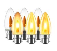LVWIT Lampadine a Fiamma B22, Lampadina LED 1W Equivalenti a 3W, 35 Lumen, Lampadine Vintage B22 Luce Calda 1800K, Lampadina LED Filamento Candele C35 Stile Retrò, Non Dimmerabile,6 Pezzi