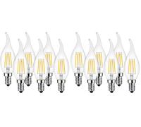 LVWIT Lampadine LED E14 Luce Calda 2700K, Lampadina 4W Equivalenti a 40W, 470LM, Lampadina LED Filamento Fiamma Stile Vintage Retrò, Risparmio Energetico, Non Dimmerabile, Pacco da 12 Unità