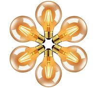 LVWIT Lampadine LED Filamento Attacco E27 Forma G80 - 6.5W Equivalente a 51W, 650 Lumen, Colore Bianco Caldo 2500K, Vetro Ambrato, Vintage Retrò, Non Dimmerabile - Confezione da 6 unità