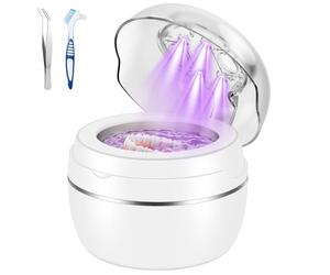 LVYOUIF Pulitore Ultrasuoni 50000Hz Ultrasonic Retainer Cleaner Dental Pod con Lampada UV e 4 Modalità, Macchina per Pulizia ad Ultrasuoni da 250ml per Protesi, Fermi, Gioielli, Bianco