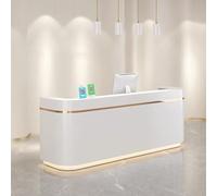 LVYWEX Banco Reception con Luci LED, Cassetti con Serratura e Ripiano per Tastiera, Bancone Reception Moderno con Armadietti per Ufficio, Hotel, Salone