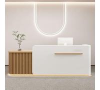 LVYWEX Bancone Reception a L con Luci LED, Armadio con Serratura e Ripiani Banco Accoglienza per Ufficio, Salone o Hall(White-A Left,140cm)