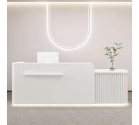 LVYWEX Bancone Reception a L con Luci LED, Armadio con Serratura e Ripiani Banco Accoglienza per Ufficio, Salone o Hall(White Right,160cm)