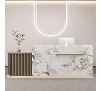 LVYWEX Bancone Reception a L con Luci LED, Armadio con Serratura e Ripiani Banco Accoglienza per Ufficio, Salone o Hall(White-B Left,140cm)