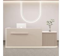 LVYWEX Bancone Reception a L con Luci LED, Armadio con Serratura e Ripiani Banco Accoglienza per Ufficio, Salone o Hall(Apricot-B Right,180cm)
