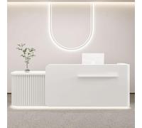 LVYWEX Bancone Reception a L con Luci LED, Armadio con Serratura e Ripiani Banco Accoglienza per Ufficio, Salone o Hall(White Left,180cm)