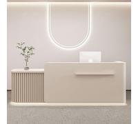 LVYWEX Bancone Reception a L con Luci LED, Armadio con Serratura e Ripiani Banco Accoglienza per Ufficio, Salone o Hall(Apricot-B Left,180cm)