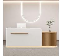 LVYWEX Bancone Reception a L con Luci LED, Armadio con Serratura e Ripiani Banco Accoglienza per Ufficio, Salone o Hall(White-A Right,160cm)