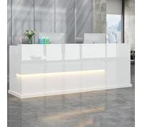 LVYWEX Bancone Reception Banco Accoglienza per Centro Estetico Hotel | Ripiano tastiera LED cassetto con serratura Armadietto ideale per uffici, saloni, cliniche, boutique e studi(White C,200CM)