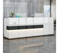LVYWEX Bancone Reception Banco Accoglienza per Centro Estetico Hotel | Ripiano tastiera LED cassetto con serratura Armadietto ideale per uffici, saloni, cliniche, boutique e studi(White B,160CM)