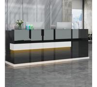 LVYWEX Bancone Reception Banco Accoglienza per Centro Estetico Hotel | Ripiano tastiera LED cassetto con serratura Armadietto ideale per uffici, saloni, cliniche, boutique e studi(Black B,140CM)