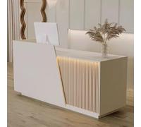 LVYWEX Bancone Reception, con Cassetti E Ripiani A Giorno, Ideale Per Saloni Di Bellezza, Boutique E Caffetterie.(Off-white right,180cm)