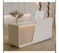 LVYWEX Bancone Reception, con Cassetti E Ripiani A Giorno, Ideale Per Saloni Di Bellezza, Boutique E Caffetterie.(Off-white left,160cm)