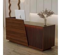 LVYWEX Bancone Reception, con Cassetti E Ripiani A Giorno, Ideale Per Saloni Di Bellezza, Boutique E Caffetterie(Brown right,100cm)