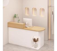 LVYWEX Bancone Reception Con Cassetti E Ripiani A Giorno, Ideale Per Saloni Di Bellezza, Boutique E Caffetterie.(Wood and white/right,59")